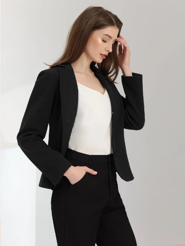 Office Blazer Notched Lapel Long Sleeve Work Crop Coat