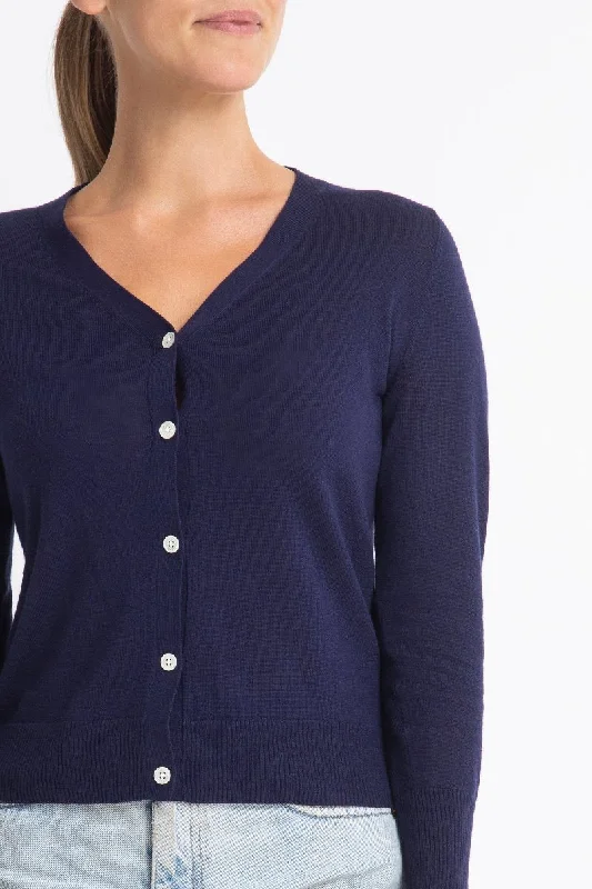 Cotton + Cashmere Superfine V Cardigan in Royal Blue